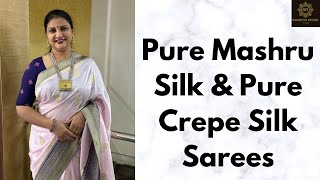 Pure Mashru Silk amp Pure Crepe Silk Sarees  SamathaReddyStudio [upl. by Yumuk493]