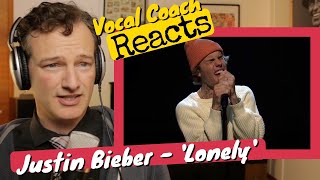 Vocal Coach REACTS  Justin Bieber Lonely Live SNL [upl. by Nosyaj]