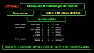 BUNDESLIGA  5ème journée 20242025  Résultats  Classements  Buteurs  Passeurs  Stats  Infos [upl. by Enecnarf]