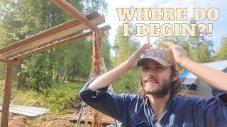 First Time Building Hybrid Log FramedMetal Roof Shelter  Alone Off Grid in Alaska┃EP8┃ [upl. by Elianora]