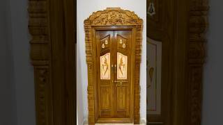 Amazing Wooden Pooja room door design l Teak wood door design Wooden Carving poojaroomdecoration [upl. by Anaeco798]