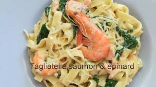 تالياتيلي بالسلمون والسبانخ وصفة راقية سهلة و سريعة  Tagliatelle saumon et epinards en 10 min [upl. by Asek]