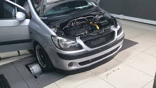 335hp 250kw 415nm Turbo 1 4l Hyundai Getz on Dyno  30psi2bar boost [upl. by Mercy637]