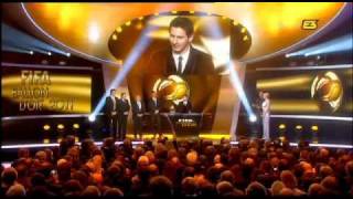 Messi receives the Fifa Ballon dOr 2011 Award [upl. by Nalro]