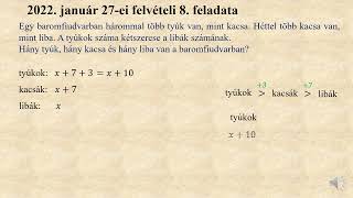 Szöveges felvételi feladatok 28 8 o – „Tyúkok kacsák és libák”  2022 január 27 8 feladat [upl. by Sukramal]