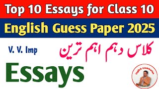 10th class english important essay 2025  top 10 English essays for class 10  important  essays [upl. by Athene]