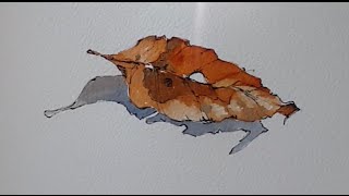 Line and Wash painting of a leaf and shadow using just 2 colours Simple and quick [upl. by Claribel]