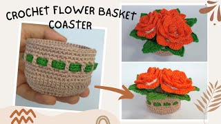 Crochet Spring Flower Basket I Crochet Flower Coaster In A Basket [upl. by Reni158]