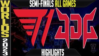 T1 vs JDG Highlights ALL GAMES  S13 Worlds 2023 Semifinals  T1 vs JDG Esports [upl. by Celio]