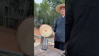 The process of splitting wood with a cracking drill [upl. by Oxford]