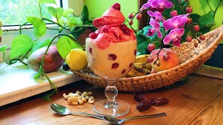 Raspberry Nicecream on Mango Peach Cherries with Cashew Peach Cream  Take 3 [upl. by Miza]