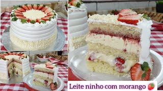 O BOLO MAIS PEDIDO DA VITRINE  LEITE NINHO COM MORANGO 🍓 PASSO A PASSO MASSA RECHEIO  DECORAÇÃO [upl. by Notffilc]