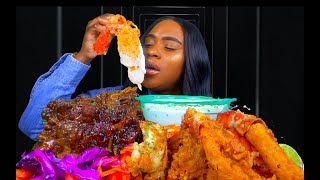 DEEP FRIED KING CRAB LEGS SEAFOOD BOIL MUKBANG  OXTAIL MUKBANG  ALFREDO CHEES SAUCE [upl. by Eldoree]