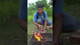 Outdoorfood SIMPLE BUT USEFUL Eat Hotdog In Forest camping outdoor bushcraf forest survival [upl. by Aeduj]