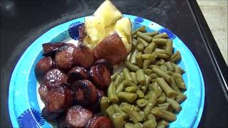 WHATquotS FOR DINNER Smoked Venison Brats Baked Potato Home Canned Green Beans [upl. by Swayne742]