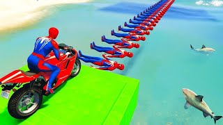 الأبطال الخارقين على القضبان دوامة قمع جس ep5 SPIDERMAN on Motorcycle in Spiral Bridge Stunt Ride [upl. by Edyak]