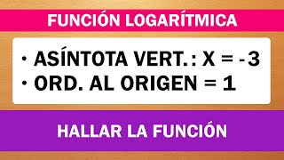 HALLAR FUNCIÓN LOGARÍTMICA  Datos ASÍNTOTA VERTICAL y ORDENADA AL ORIGEN [upl. by Winthrop81]