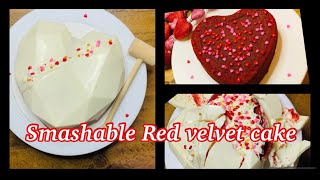 SMASHABLE HEART CAKE Red Velvet Cake How to make a chocolate Heart Valentines day cake PINATA [upl. by Sibby]