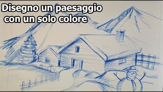 Come disegnare un Paesaggio invernale con neve con un solo colore Tutorial [upl. by Dumas]