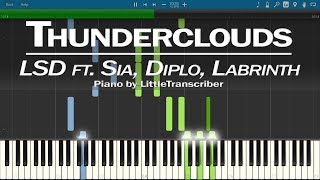 LSD  Thunderclouds Piano Cover ft Sia Diplo Labrinth Synthesia Tutorial by LittleTranscriber [upl. by Ainedrag473]