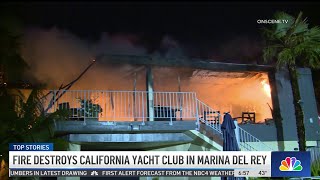 Fire destroys California Yacht Club in Marina del Rey [upl. by Otrebliw]