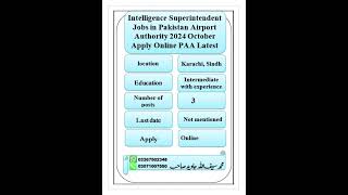 Success spectrum job information Intelligence Superintendent Jobs in Pak Airport Authority 2024 Oct [upl. by O'Reilly]