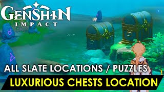 Genshin Impact  All 7 Stone Slates Puzzles and Luxurious Chests Tsurumi island Full 100 Guide [upl. by Esnahc]