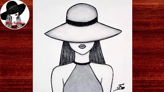 How to draw a girl wearing hat Step by Step  Easy girl drawing  Pencil drawing [upl. by Neltiac]