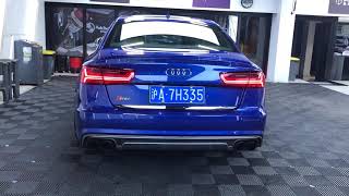 Audi C75 S6 V8 TFSI Akrapovic Catback Exhaust 76mm Custom made Catless Downpipe MTM 555hp tune [upl. by Lemhar]