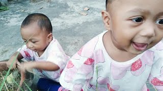 Baby Playing with nature and grass babyvideos babylaughing cute twins babylaughing [upl. by Manard475]