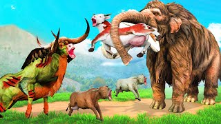 Prehistoric Animals Mammoth vs Zombie Bull Fight Cartoon Cow Saved By Woolly Mammoth Elephant [upl. by Serles]