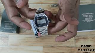 Unboxing Casio Vintage A158WA1DF  Classic Retro Digital Watch with Silver Stainless Steel Band [upl. by Labana]