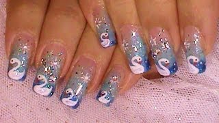 quot Dreaming Of Swans quot Blue Ombre Nail Art Design Tutorial Video [upl. by Ettenawtna994]