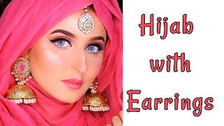 Eid Hijab  Wedding Hijab  Hijab with Earrings I Bridal Hijab  wedding guest Makeup Tutorial [upl. by Odilia]