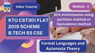 KTU CST301 FLATModule 2 Part 6DFA minimisation using partition method or Equivalence method [upl. by Oigaib]