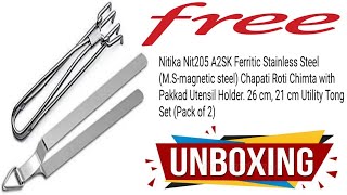 Free Nitika Ferritic Stainless Steel Chapati Roti Chimta with Pakkad Utensil Holder Unboxing [upl. by Sirc]