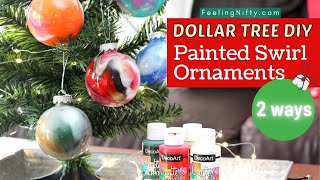 DIY Christmas Ornaments Tutorial Acrylic Paint Swirl 2 Ways Dollar Tree Craft [upl. by Avirt]