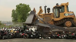 NYPD crushes 92 dirt bikes ATVs and other seized motorbikes [upl. by Nerrot]