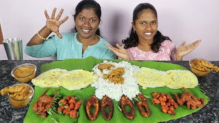 Full Non Veg Meals Kaadai Fry Chicken 65Fish Curry VS Chicken Curry Tamil Foodies Divya VS Anushya [upl. by Cicenia]