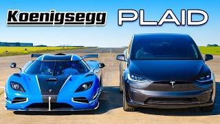 Koenigsegg v Model X Plaid DRAG RACE [upl. by Intyrb]