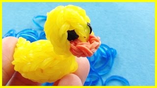 Rainbow Loom Charms 3D Rubber Ducky  How to make with loom bands [upl. by Jessalin]