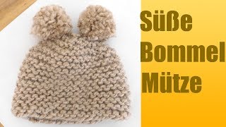 Bommelmütze stricken  Kindermütze mit zwei Bommel [upl. by Ahsienak]