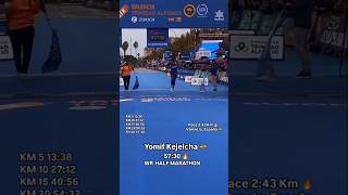 Half marathon new world record  Yomif Kejelcha yomifkejelcha ethopia marathon worldrecord [upl. by Abercromby]