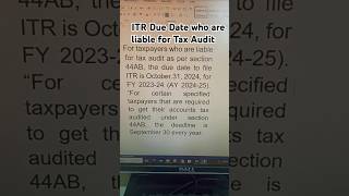 Due date Who are liable for Tax audit as per section 44AB [upl. by Edette]