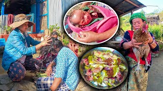 Aunt gave birth to a new 2nd baby  Eating Local chicken Soup amp rice सुत्केरी दिमा लाई तेल लगाइदेको [upl. by Llehcear]