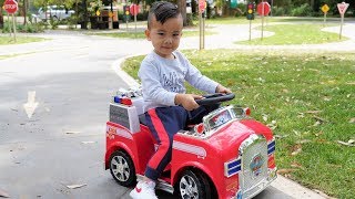 Marshall Fire Truck Ride On Childrens Park Fun With Kaison CKN [upl. by Ardeahp423]