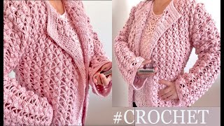 🌷Una Blusa Cardigan Elegante Rosa TUTORIAL COMPLETO🌹 CROCHET SWEATER [upl. by Salvay]