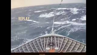 🌊 quotCrashing Waves Norwegian Cruise Ship MS MAUD Battles a Rogue Onslaught at Seaquot 🚢💥 [upl. by Tri]