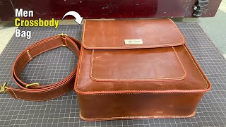 How to make a leather crossbody bag for men  leathercraft [upl. by Simsar217]