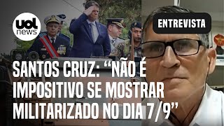 Santos Cruz sobre Tarcísio dentro de tanque Não é impositivo se mostrar militarizado no 79 [upl. by Odab]